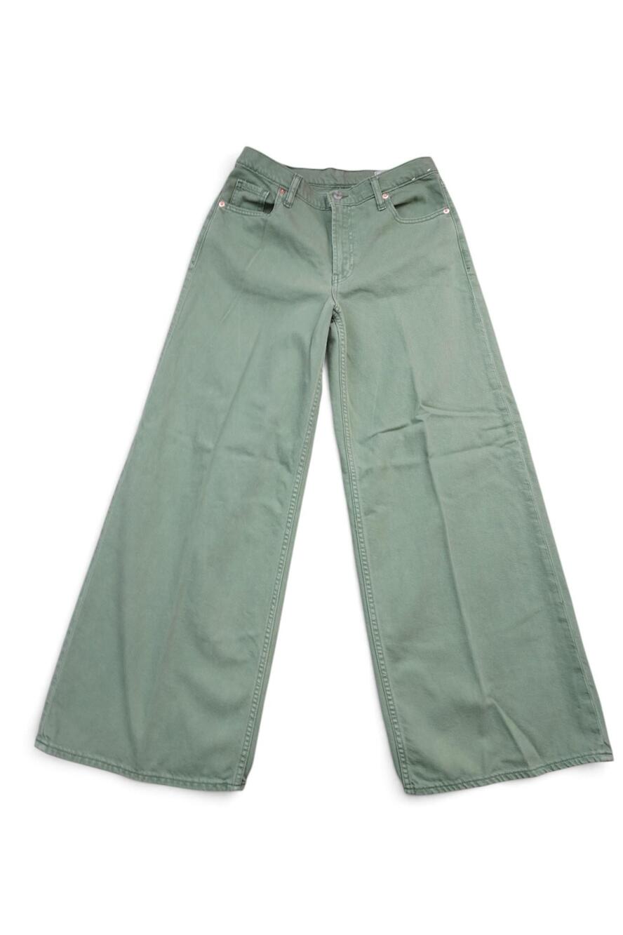 Gap Baggy Mid Rise Wide Leg Jeans Womens 4 Green Ultrasoft Denim 28x29 Barrel